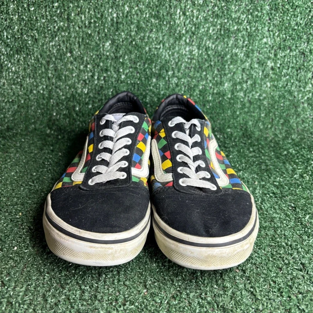 Vans Old Skool Rainbow Checkerboard Skater Sneaker Shoes Black‎ Womens 6 (4.5Y)